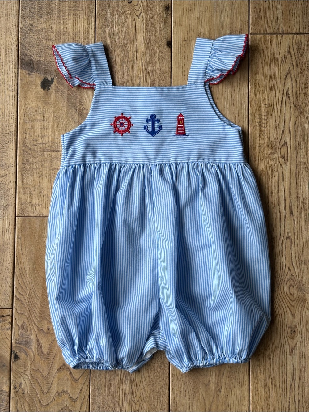 Petit Bebe Blue Stripe Nautical Romper size 4T